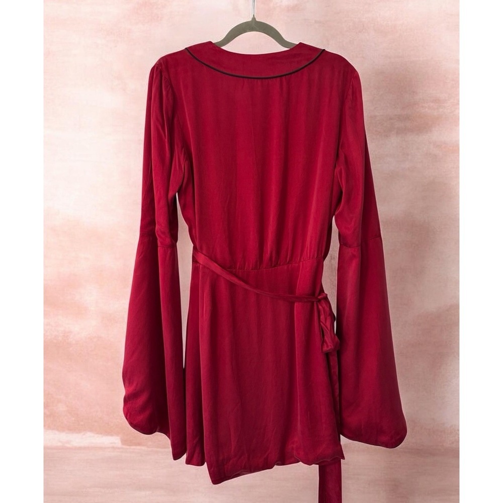 House of Harlow 1960 x Revolve Silky Red Boho Bell Sleeve Wrap Dress Large - Picture 3 of 16